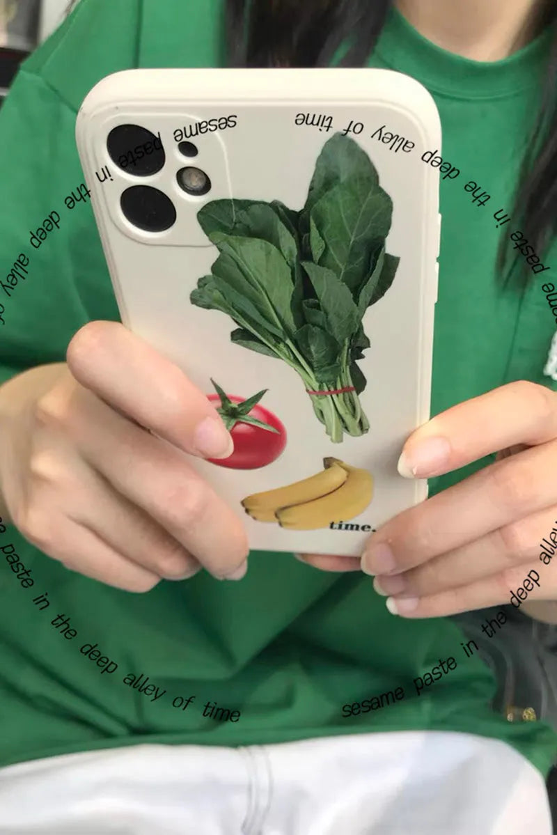 Anti drop liquid silicone phone case with tomato yellow peach art design for iPhone, spinach colour