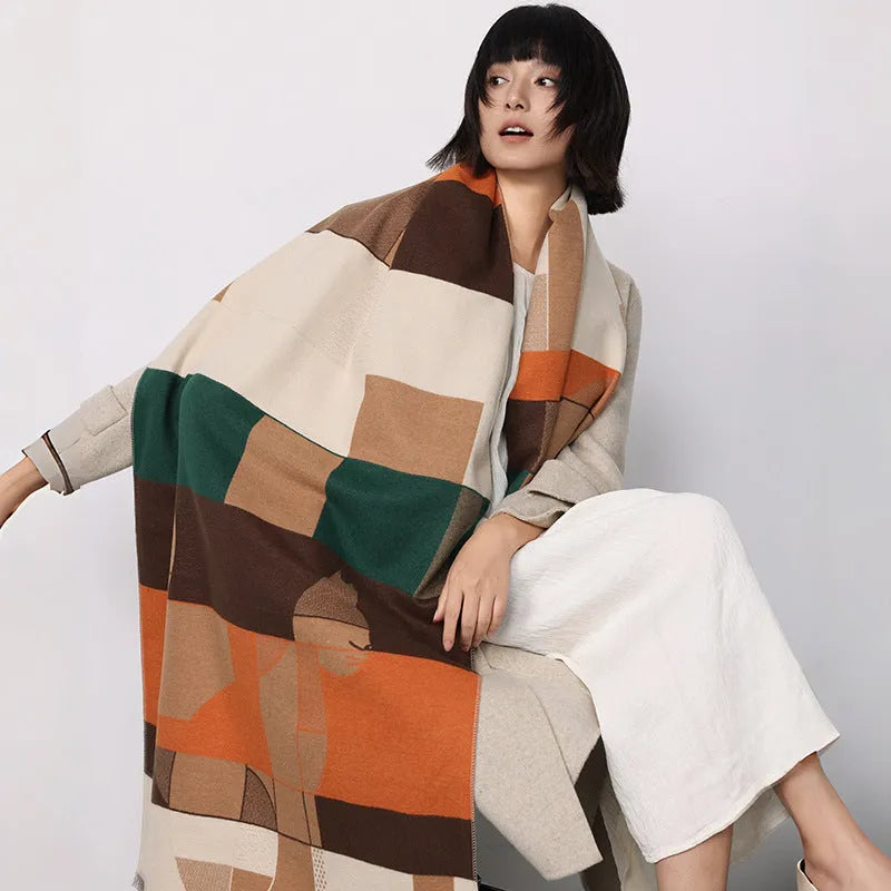 European American style imitation cashmere scarf shawl in beige colour measuring 185x65cm