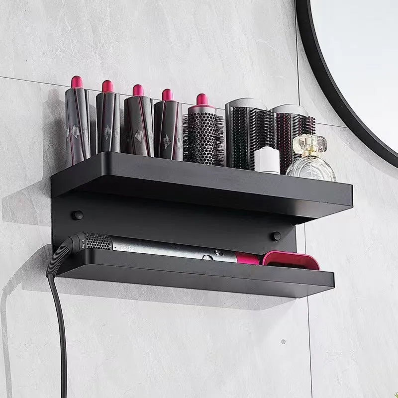 White punch-free double-layer aluminium bathroom storage rack for Marcel wavers and hair curlers