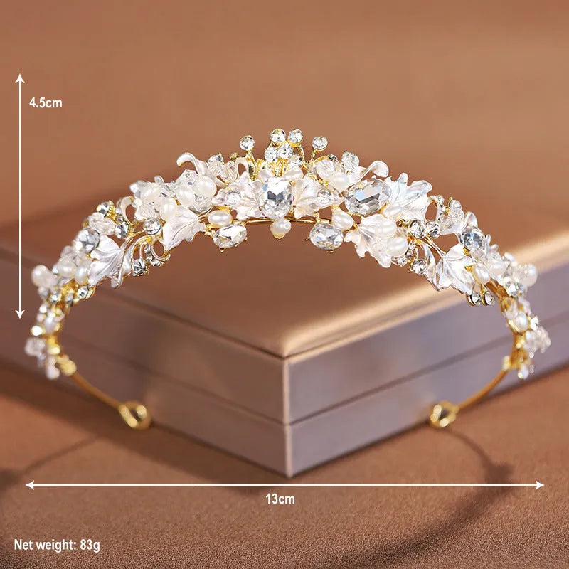 Pearl crown headdress hair accessory for women in gold or silver electroplated alloy