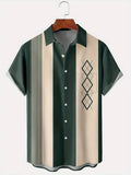 Men's loose fit plaid short sleeve shirt with lapel in contrast colours, available in multiple sizes.