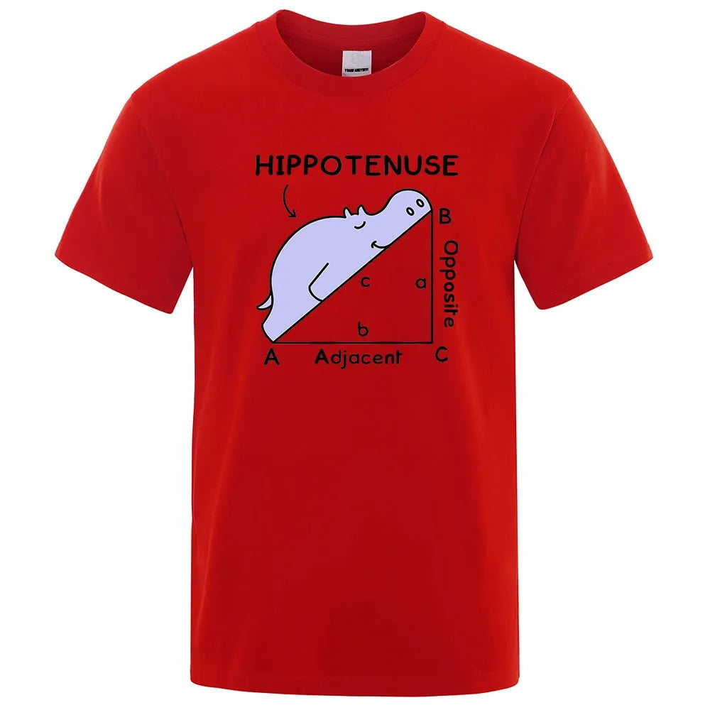Loose fit cotton T-shirt featuring a humorous Hippotenuse Opposite Adjacent printed design.