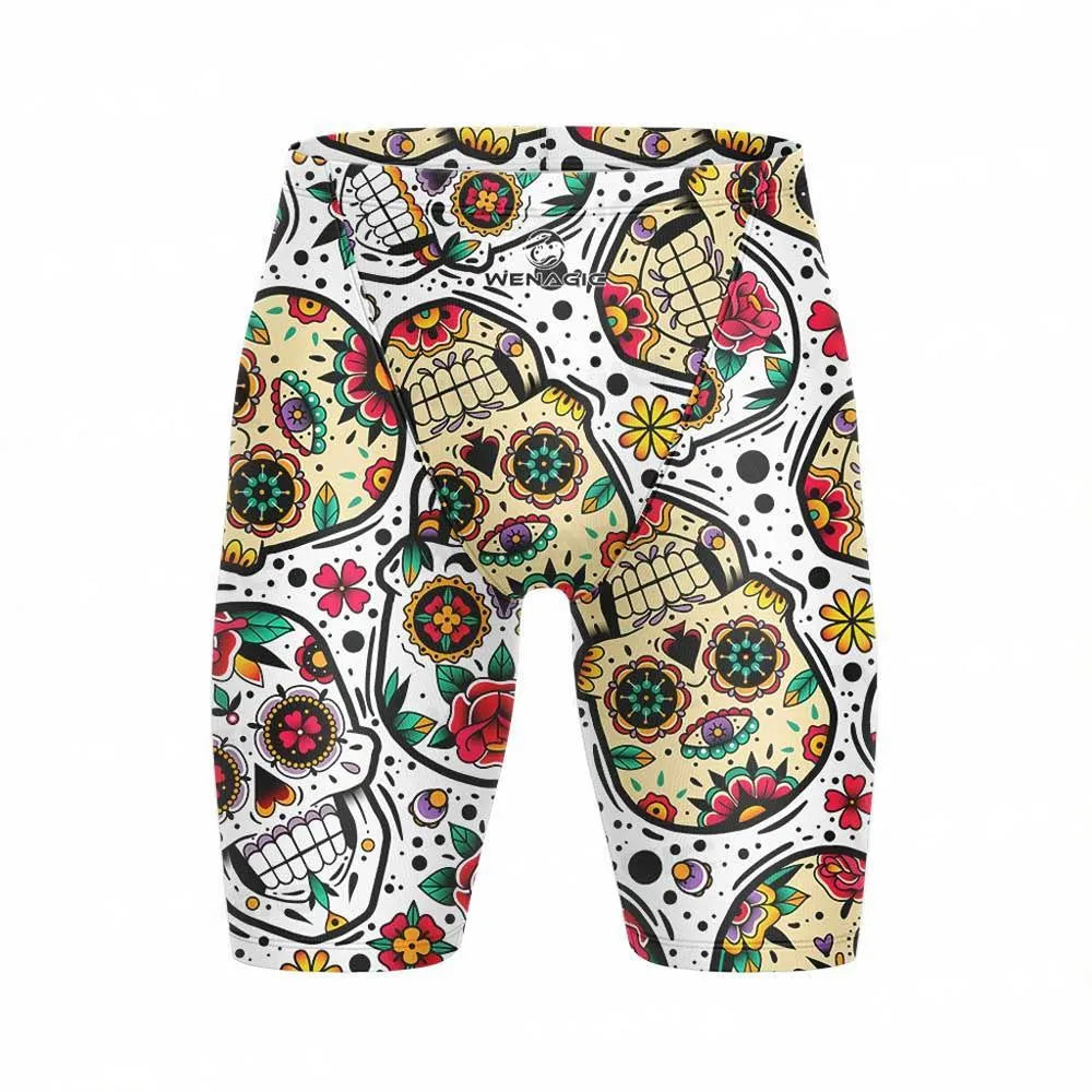 Unisex adult briefs-style swimming pants in multiple colours, made from polyester and Lycra fabric.