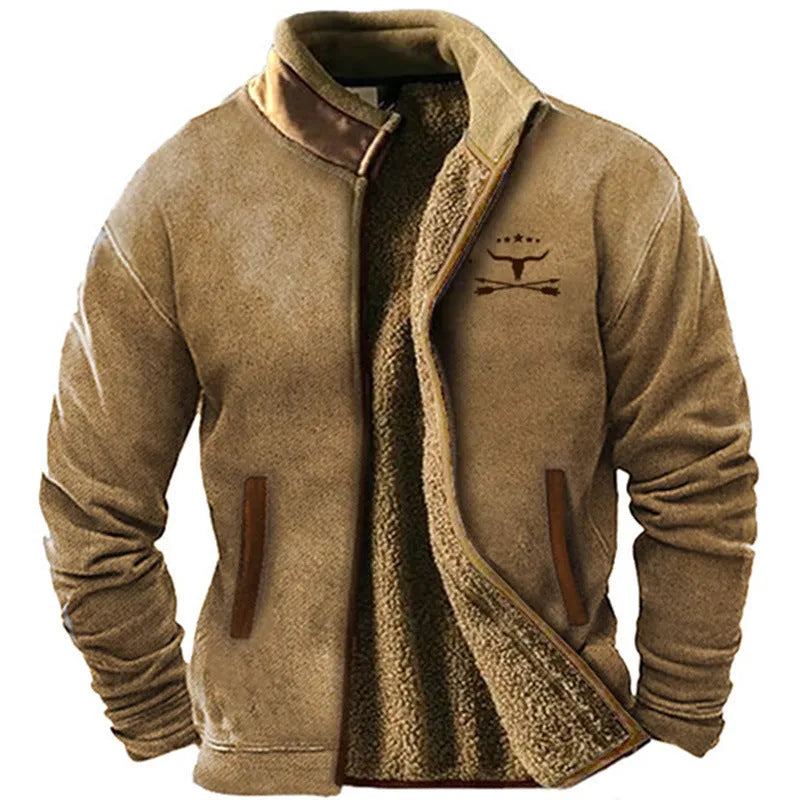 Men's blue polyester padded fleece-lined coat on a hanger, regular fit