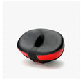 Red mountain bike saddle with thickened cushioning and reflective stickers, showing 210x270mm dimensions