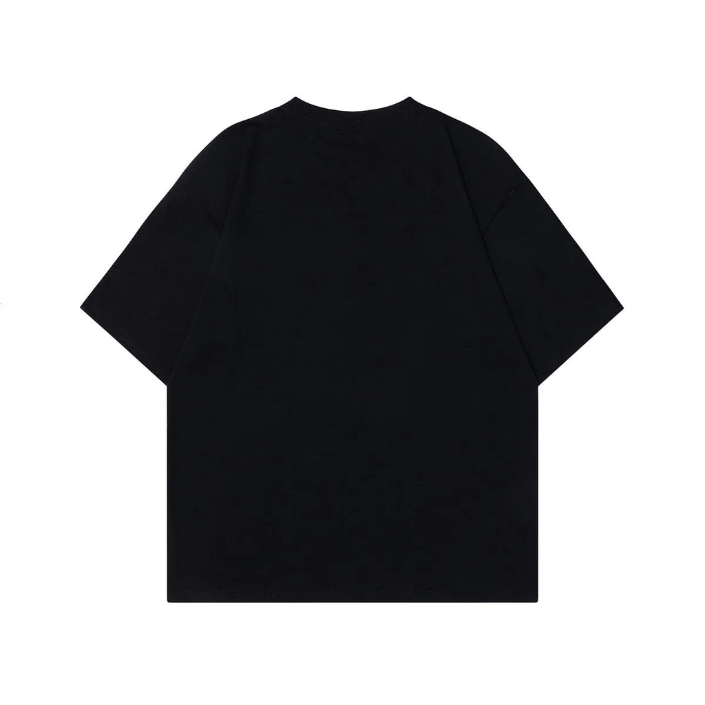 Men's grey retro character print cotton T-shirt with short sleeves and loose fit