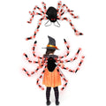 Halloween spider plush backpack with LED lights in orange purple colour, showing glow effect and backpack straps
