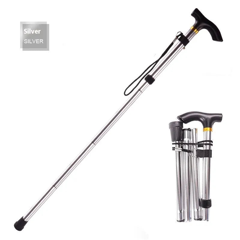 Aluminium alloy folding walking cane extended to show adjustable 85-95cm length