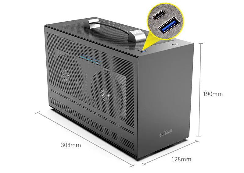 Hummingbird PRO compact ITX desktop PC chassis in titanium grey or white.