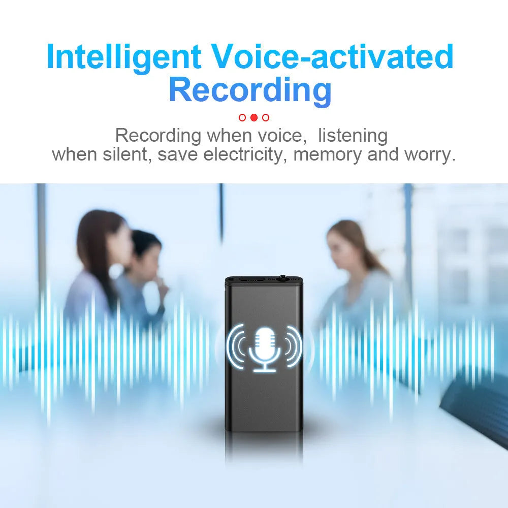 Silver aluminium alloy encryption recording pen with microphone, showing compact 23x43x5mm size.