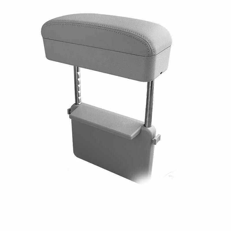 Universal central lifting seat clamping storage box in beige leather for vehicle middle seat, 28.5 x 23.5 x 20.5 cm