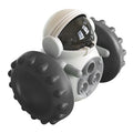 Small dog treat dispenser toy with robot appearance in five colour options showing dimensions