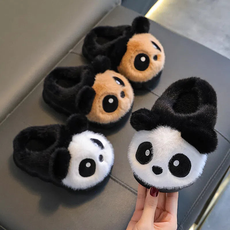 Children winter cotton slippers with fleece lining and imitation mink velvet upper in white and coffee colours