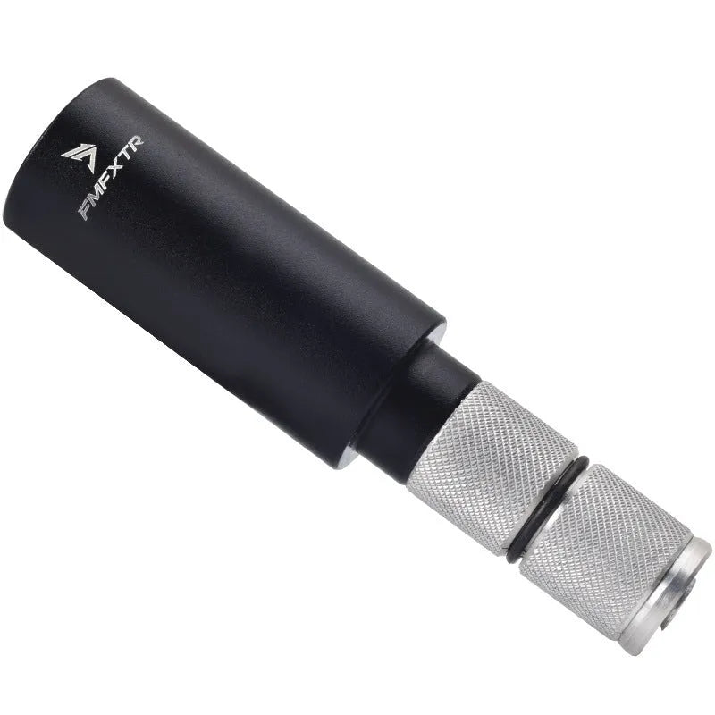Pair of silver aluminium alloy folding bicycle handlebar extension rods showing extended and folded positions.