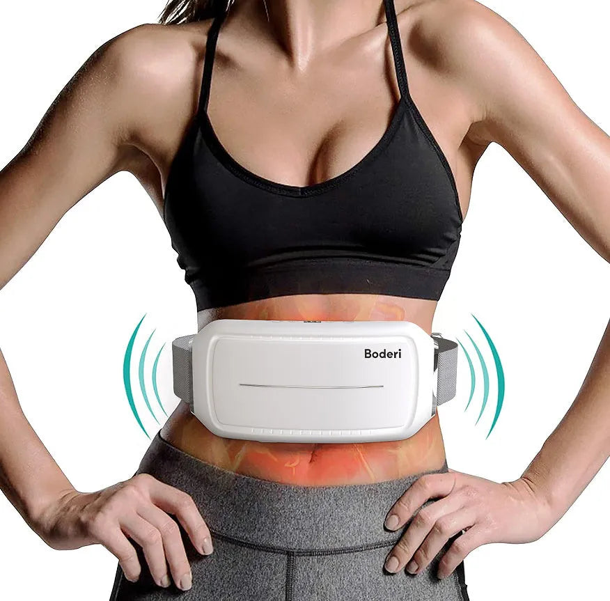 White tummy trimming machine with massage belt and resistance bands for abdominal exercise