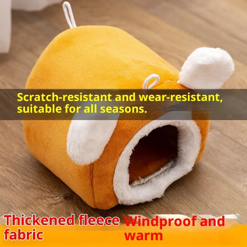 Thick cloth small pet bed in gray colour, enclosed bird-nest shape for hamster, size 15x15x15cm