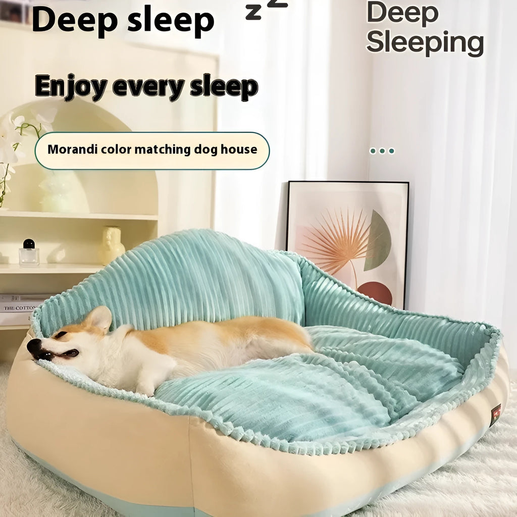 Morandi coloured removable sofa dog mat and cat bed shown in large and medium sizes.