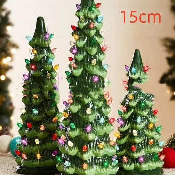 European-style resin Christmas tree ornament with integrated LED lights in coloured or warm white.