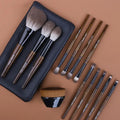 12-piece makeup brush set with wooden handles in portable PU brush roll