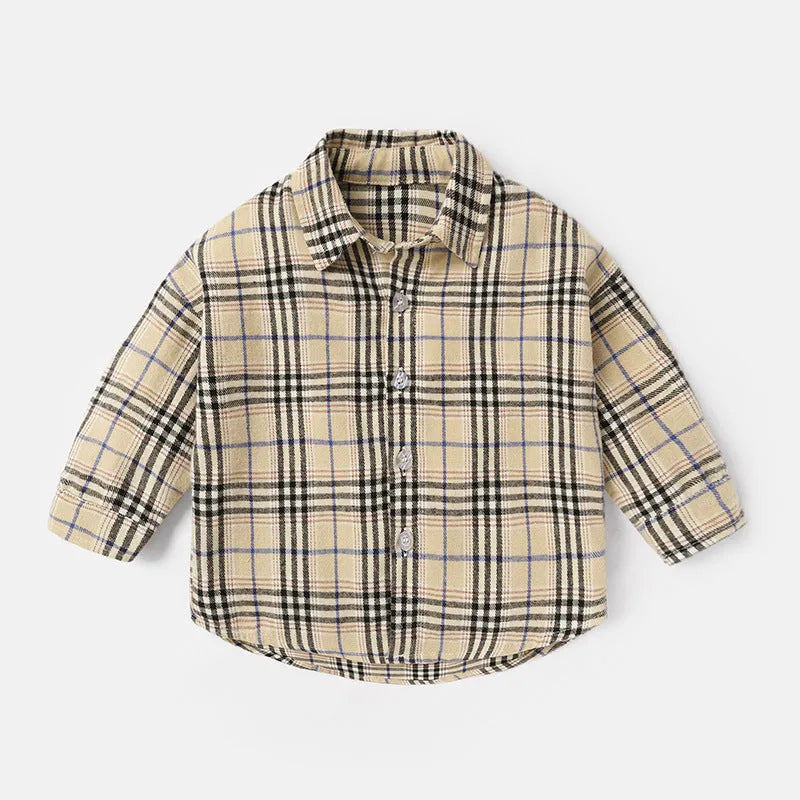 Boys' cotton casual shirt with lattice pattern in multiple colours showing long sleeve design