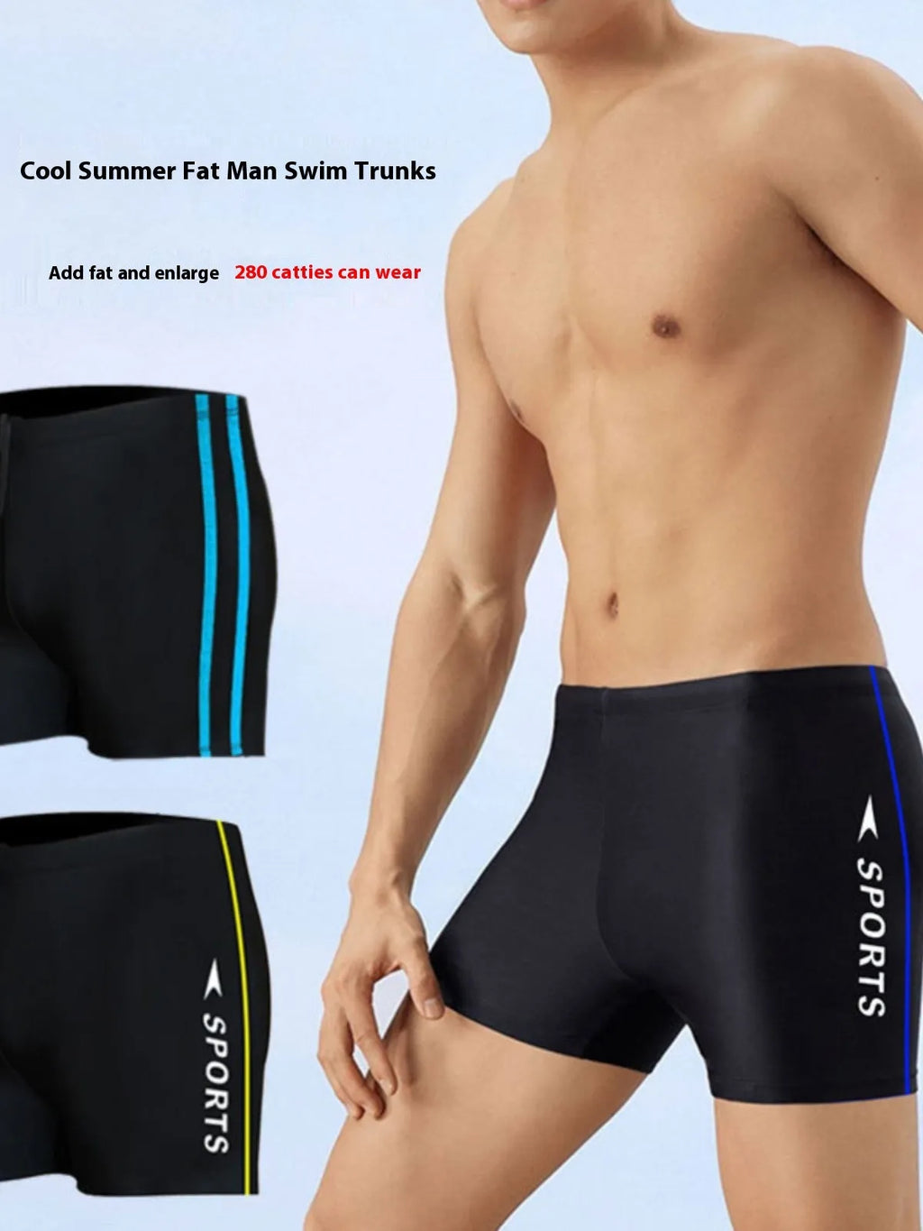 Anti-embarrassment boxers swimsuit for men plus size L XL dark blue polyester polypropylene hot spring swimming trunks