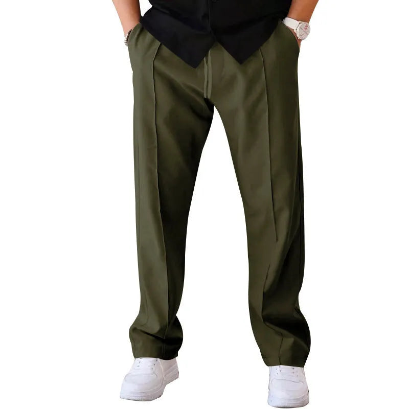 Men's loose straight drawstring trousers in waffle polyester fabric, shown in multiple colour options