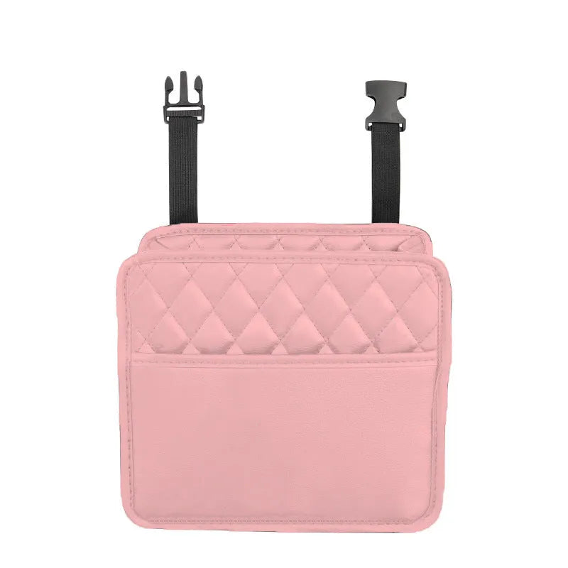 Leather car hanging storage bag measuring 25 × 25 × 8 cm in black, pink, green or white