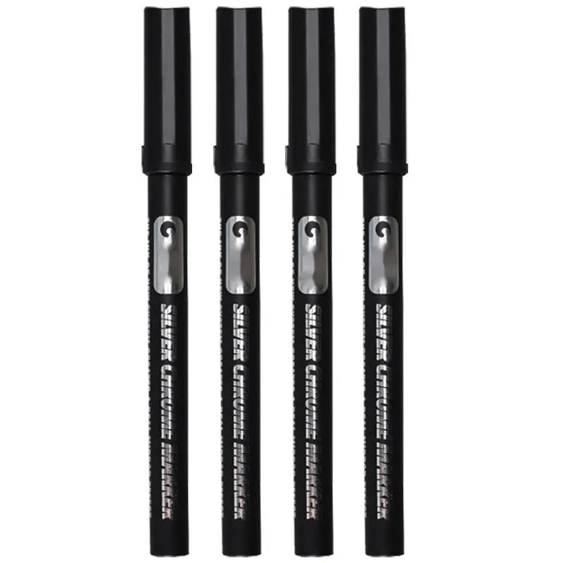 Waterproof mirror marker pen with plastic shell, shown with 1mm and 2mm tip size options.