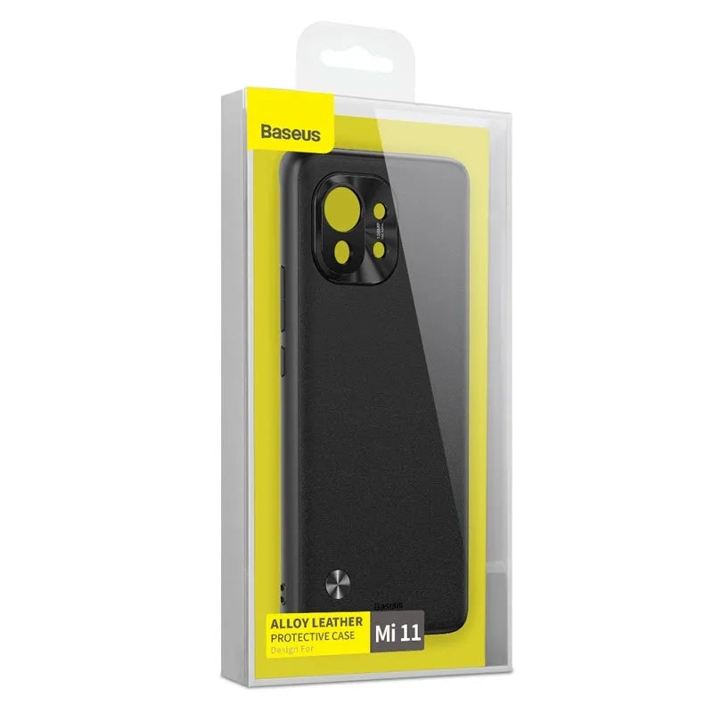 Alloy plain leather phone case for Xiaomi 11 in black and smoky purple colour options