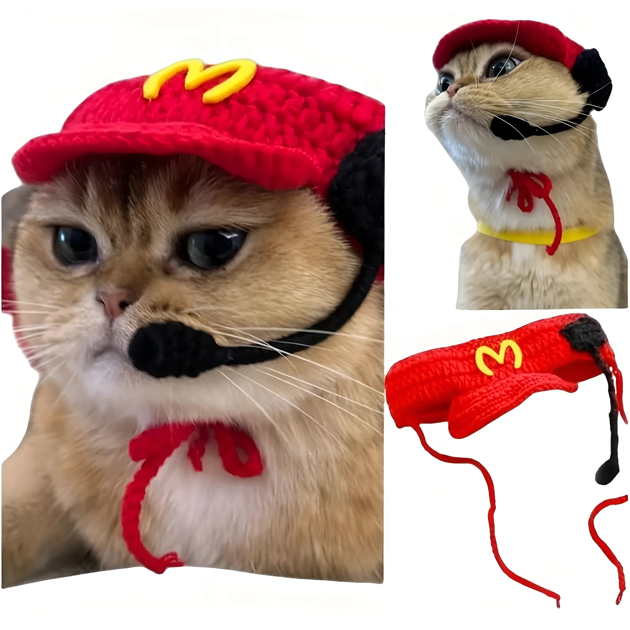 Handmade chef hat and cotton knitted sweater outfit on a small cat or dog for birthday parties.