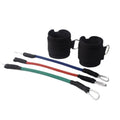 Black taekwondo training pull rope set for leg conditioning and explosive force development.