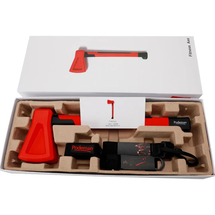 Red plastic home fitness axe measuring 45cm long for strength training exercises
