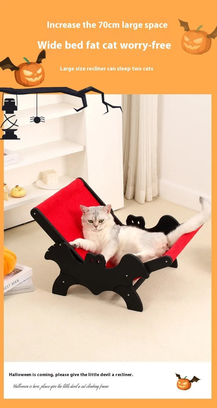 Black and red bat-shaped wooden cat recliner and cage, model MW-054.