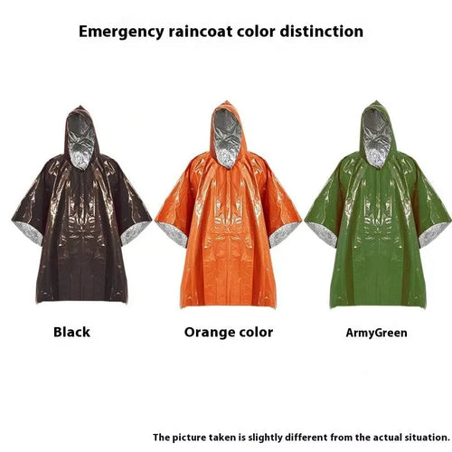 Marathon cross-country raincoat in orange and army green colours showing 100x130cm adult dimensions