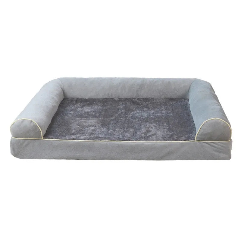Square sponge cooling dog bed for dogs in a neutral colour on a floor.