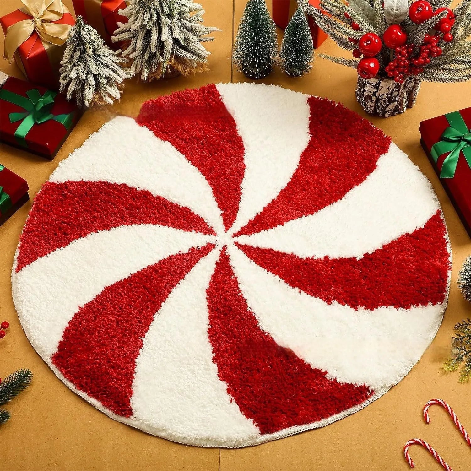 Christmas printed polyester fibre round carpet mat in 60x60cm or 80x80cm size