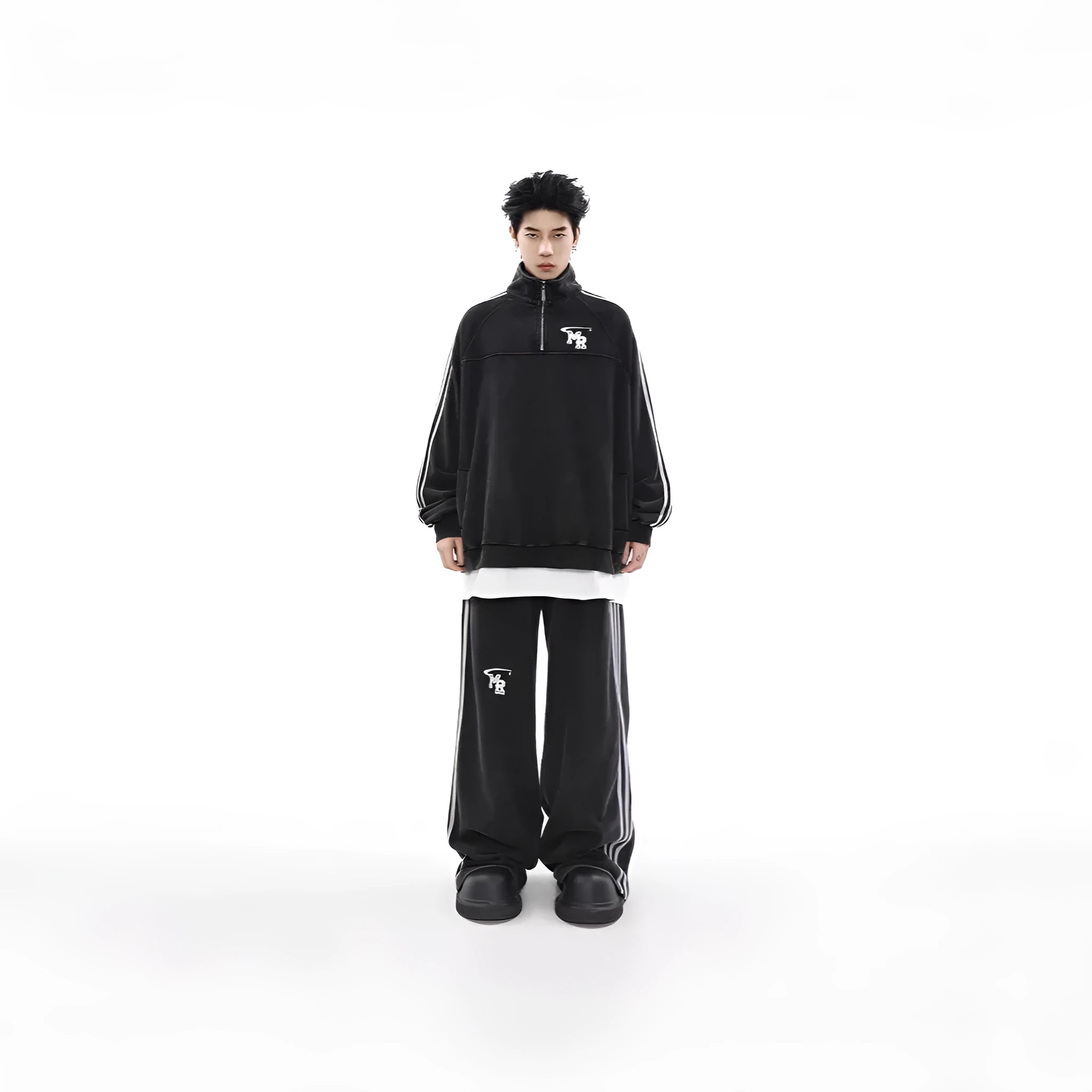 Hong Kong style retro hoodie with stand collar in black top colour showing long sleeve sports jacket design
