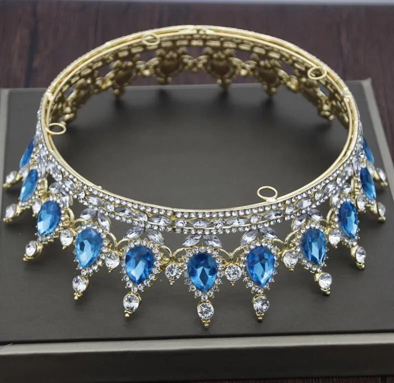Baroque bridal crown headdress with rhinestone accents, alloy frame, 12.5cm diameter, gold powder finish