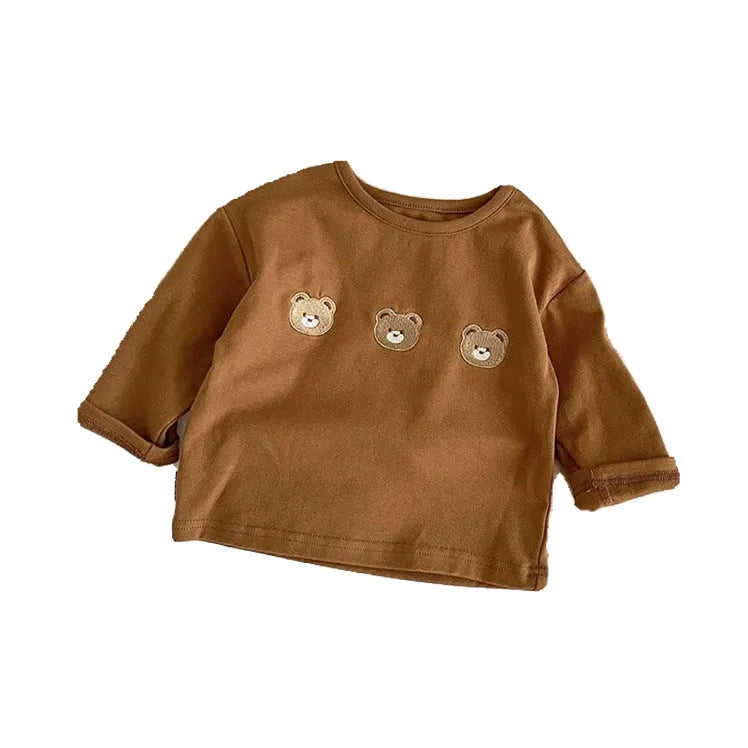 Babies' cotton long-sleeved T-shirt bottoming shirt for girls, apricot colour, autumn cartoon top