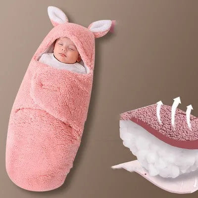 Baby newborn thickened out wrap swaddle sleeping bag in blue lamb wool, suitable for winter, size 0-3 months.