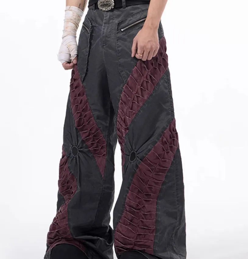 Retro three-dimensional keel casual trousers in solid white or black colours with straight hem design