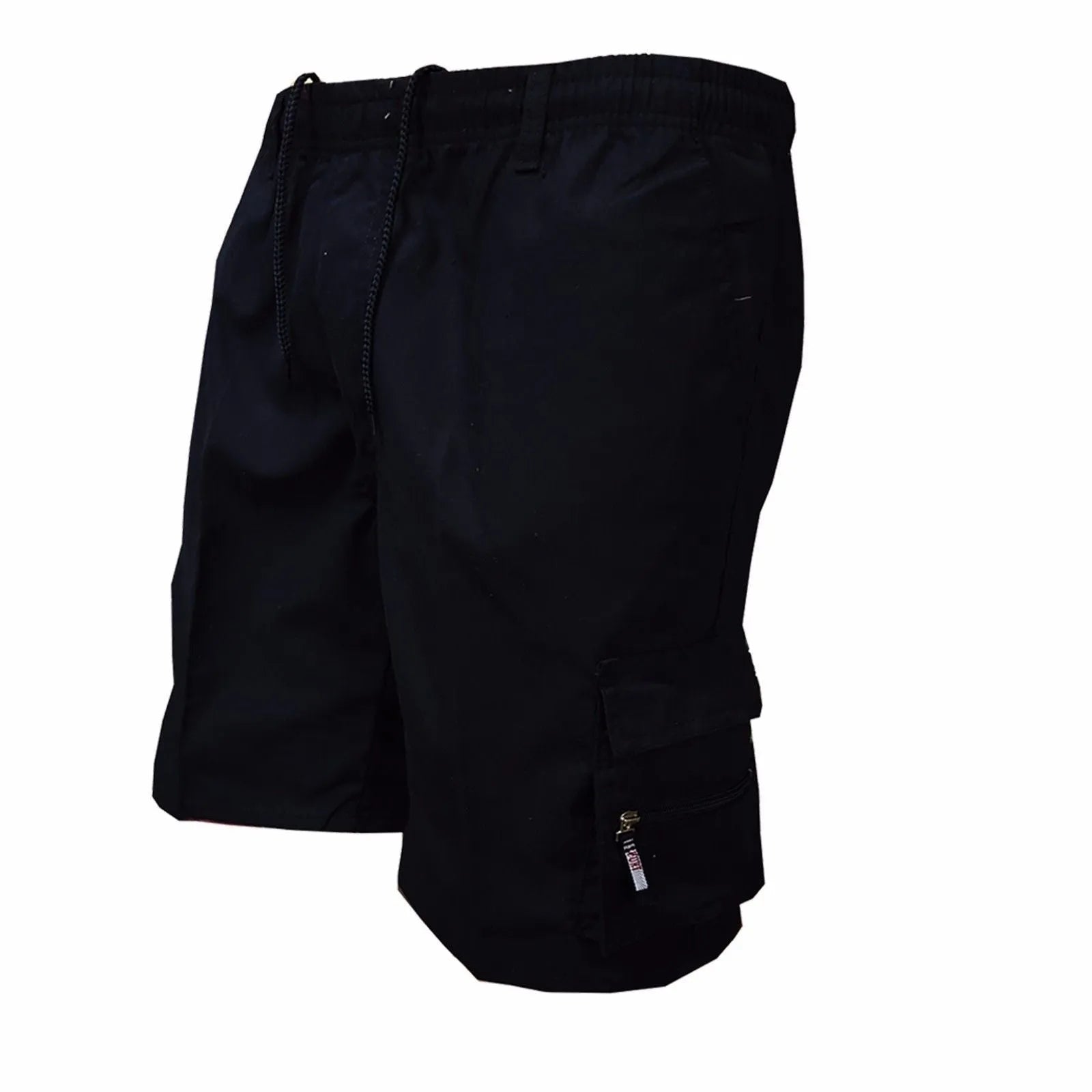 Men's khaki-coloured loose-fit cotton casual shorts with a drawstring waist and multiple pockets.