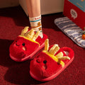 Pair of cotton slippers with suede upper, cartoon French fries print, and EVA sole for indoor use