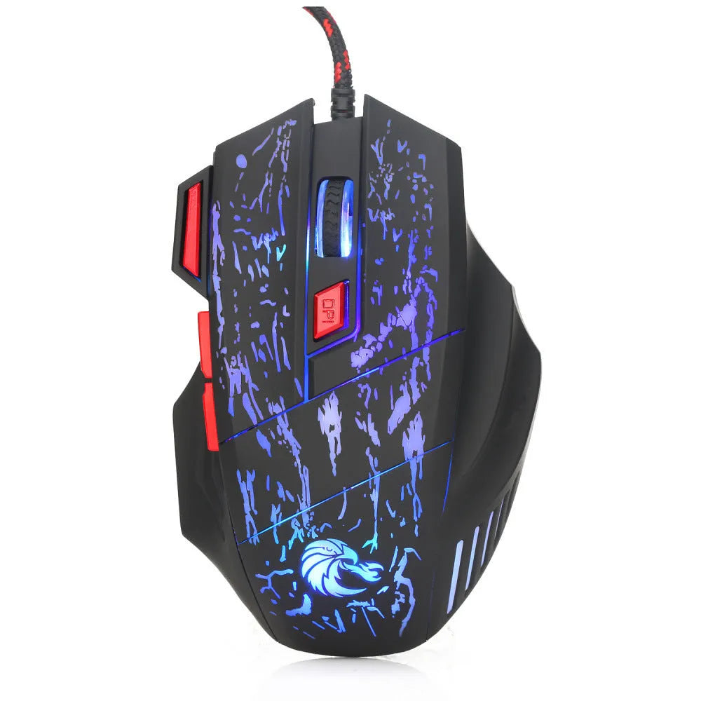 Water crack colourful luminous wired gaming mouse with USB cable