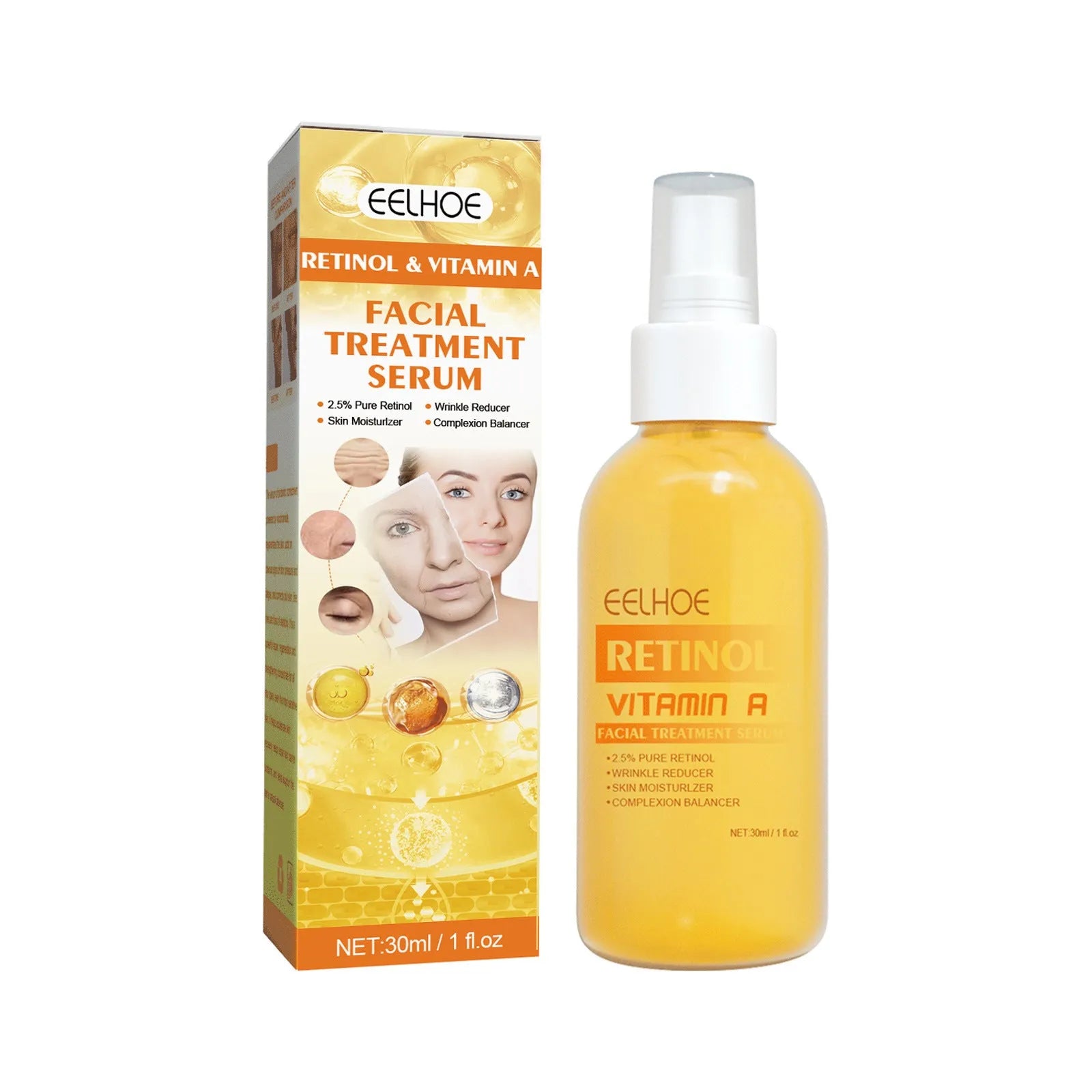 30ml retinol anti-wrinkle essence spray in box with vitamin A formulation
