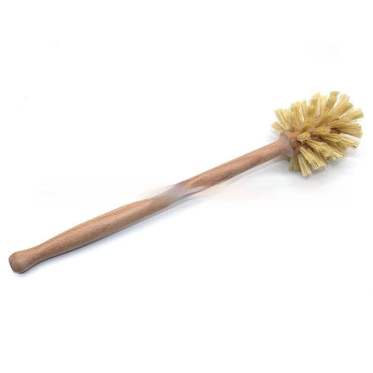 Large long-handled cleaning brush with beech wood handle and natural sisal bristles on a white background
