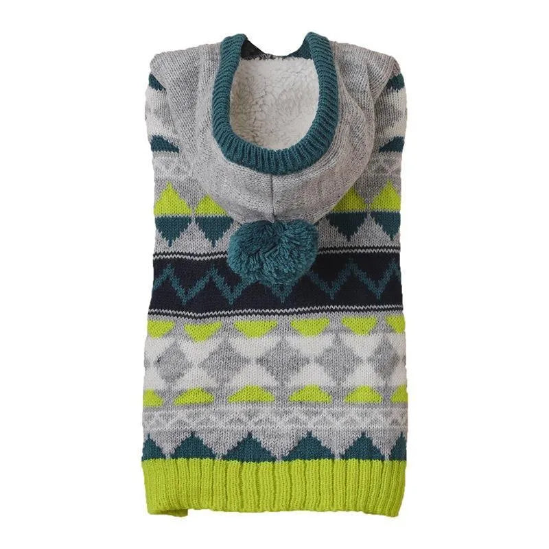 Acrylic pet sweater with diamond pattern in green, blue, or pink colours