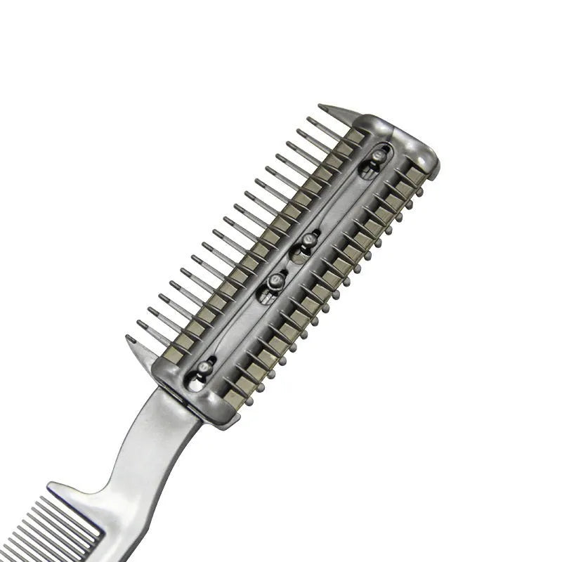 Plastic dog hair cleaning comb with spare blade in blister packaging