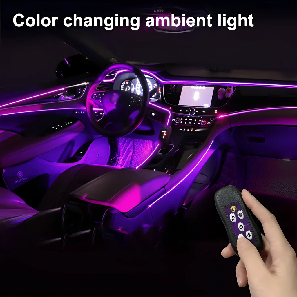 USB car LED atmosphere lamp with colourful colour-changing light strips for centre console and dashboard installation