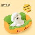 Soft flannelette dog bed cushion with jean cloth sides and anti-slip bottom in a neutral colour